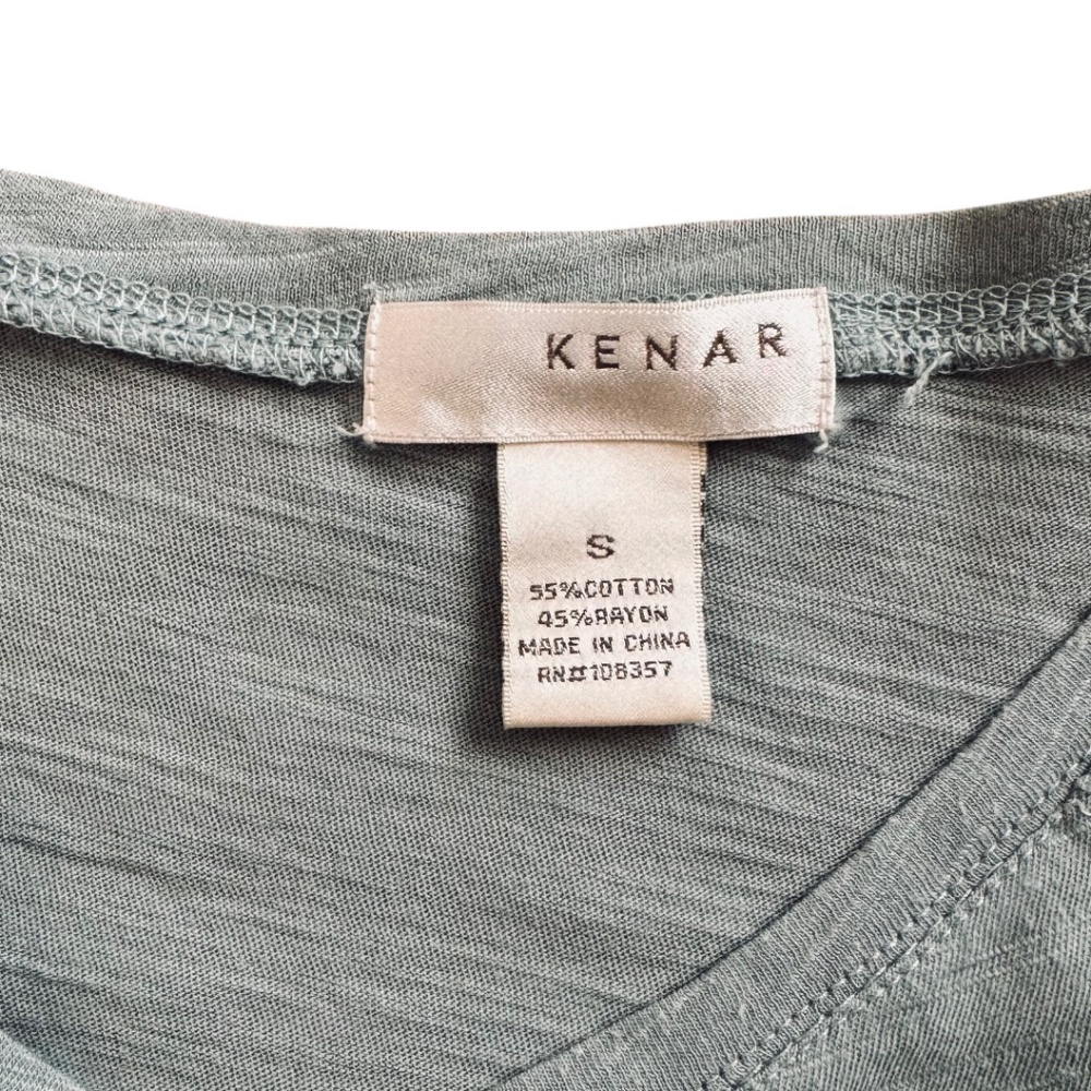 Kenar Sage Green Slub Knit V-Neck T-Shirt Size S - Picture 4 of 5